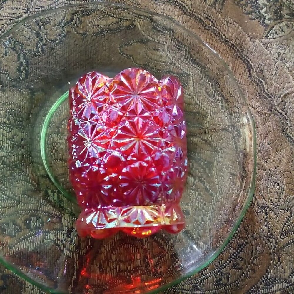St. Clair daisey button carnival glass toothpick holder EC